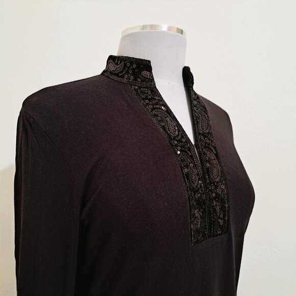 Talbots Petites Sequins Top Long Sleeve Black Color Size S - Picture 6 of 12